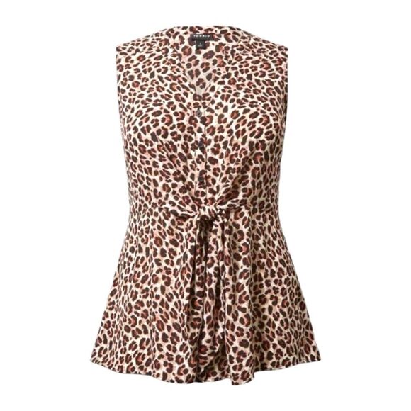 TORRID NEW PEPLUM Georgette Leopard 🐆 Print Button-Front Tie-Front Blouse. - Picture 7 of 16